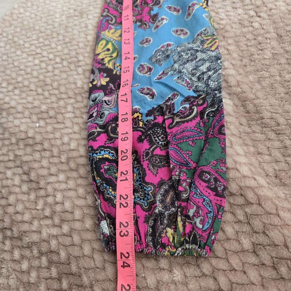 Lucky Brand XS Boho Paisley Floral Cotton Peasant Top Pink Blue - Picture 9 of 13